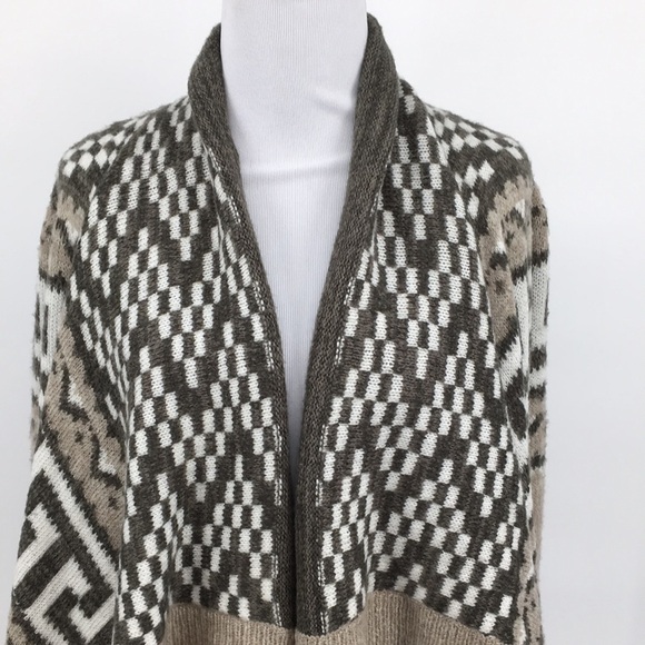 Abercrombie & Fitch Cardigan Sweater Womens XS Small‎ Tan White Aztec Knit - Picture 2 of 15